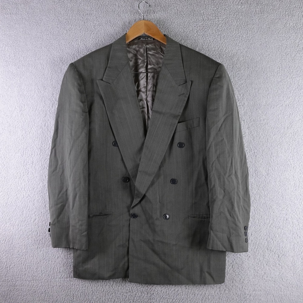 Mani Giorgio Armani Mens Grey Herringbone Double Breasted Blazer Jacket Italy